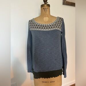 Anthropologie Little Yellow Button striped knit long sleeve top small